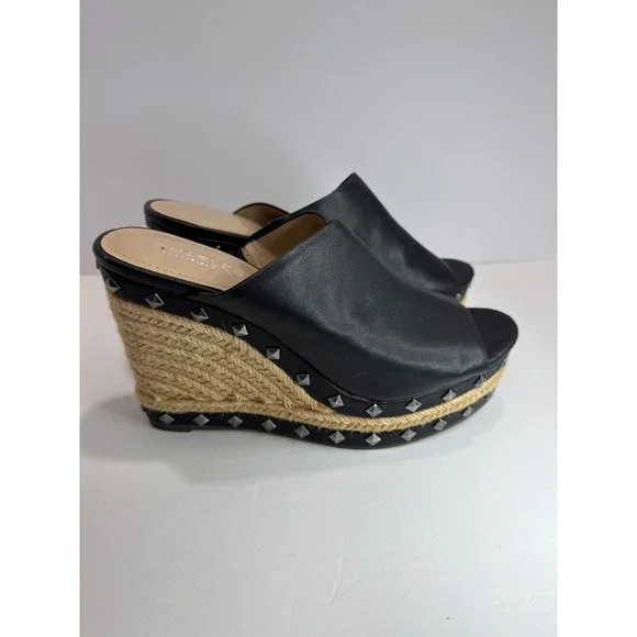 Women's Black Studded Chunky Platform Espadrilles Sz 8.5 Whimsigoth Y2K Grunge - Picture 6 of 13